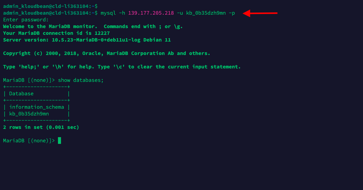 Demonstration on accessing database using mysql client from remote source server.